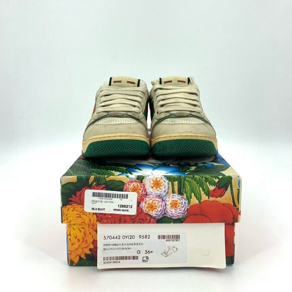 Gucci Screener Sneakers 36.5 Butter Green Canvas & Leather With GG Enamel Design - Picture 3 of 9